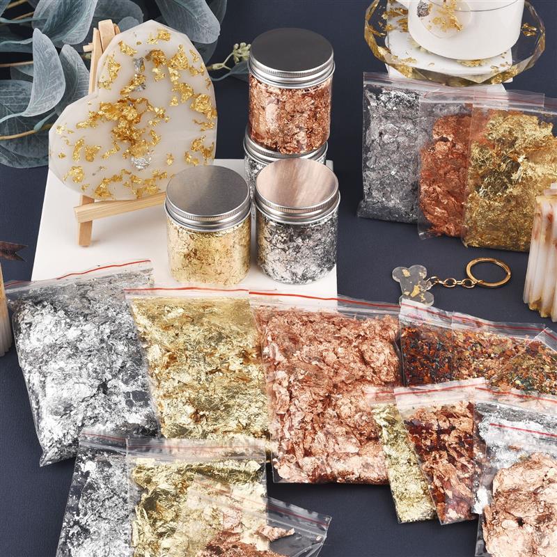 Gold Foil Flakes - Feuille Imitation or argent cuivre paillettes