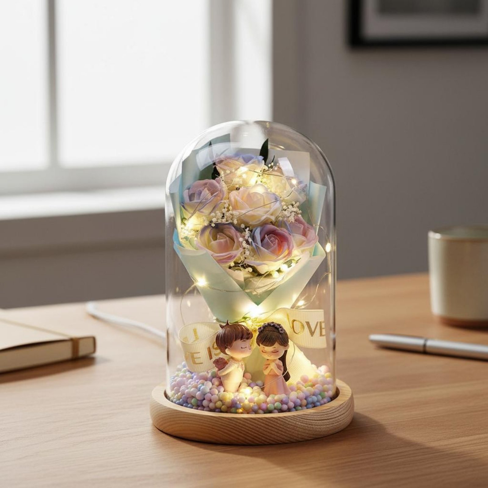 Dôme lumineux en bois avec bas - Flower Preservation Resin avis et prix