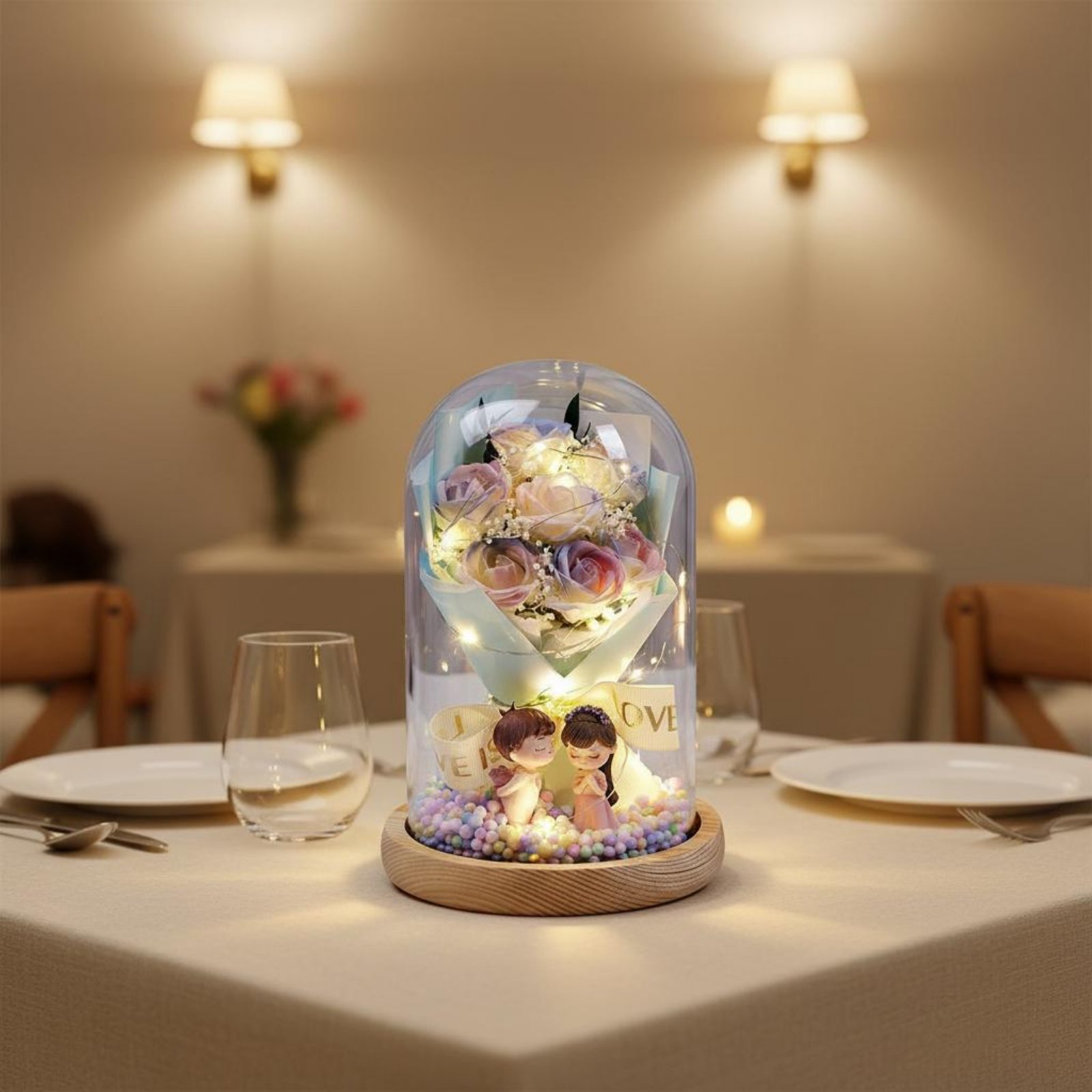 Dôme lumineux en bois avec bas - Flower Preservation Resin avis et prix